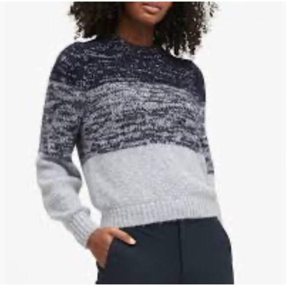 Banana Republic knit sweater Petite Navy stripe wool blend sz small colorblock - Picture 1 of 10